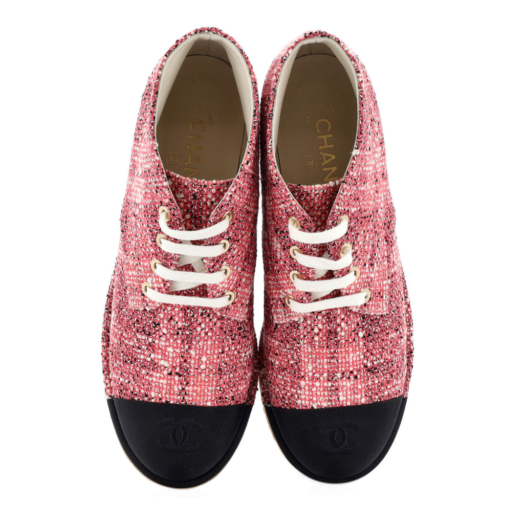 Women's CC Cap Toe Lace Up Ankle Boots Woven Textile and Grosgrain