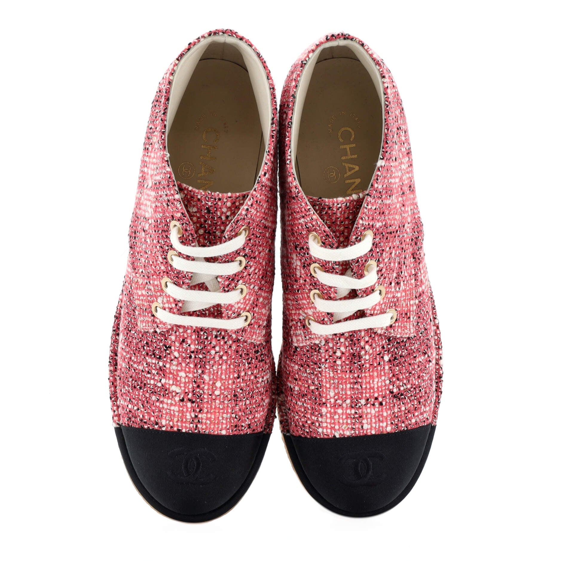 Women's CC Cap Toe Lace Up Ankle Boots Woven Textile and Grosgrain