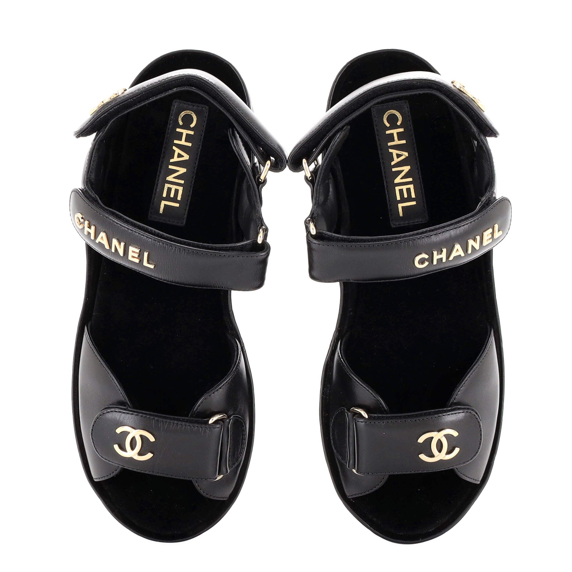 Women's Logo Velcro Strap Wedge Sandals Quilted Leather