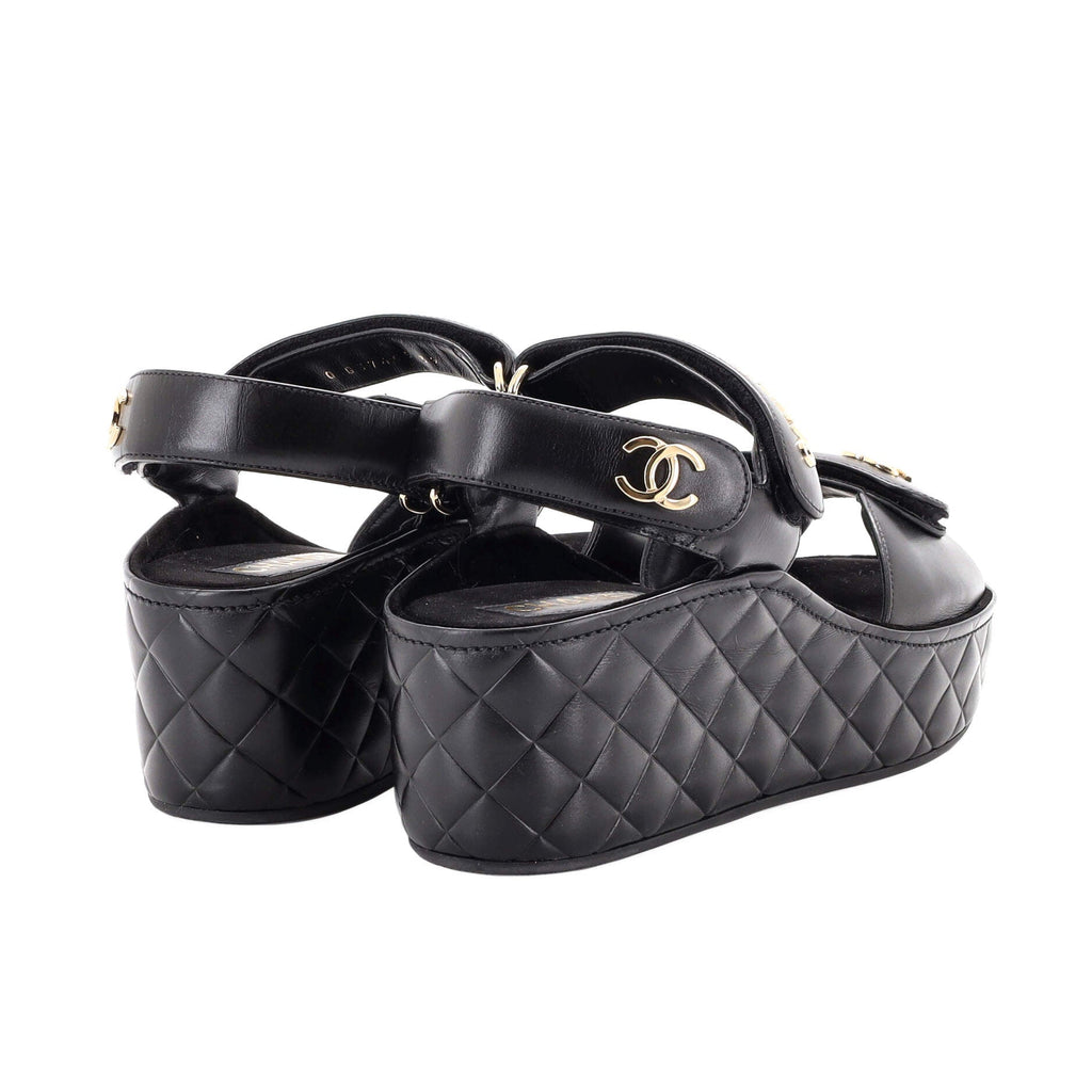 Women's Logo Velcro Strap Wedge Sandals Quilted Leather