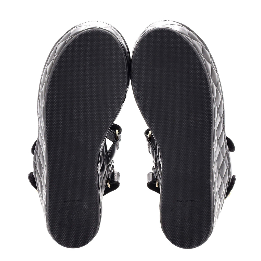 Women's Logo Velcro Strap Wedge Sandals Quilted Leather