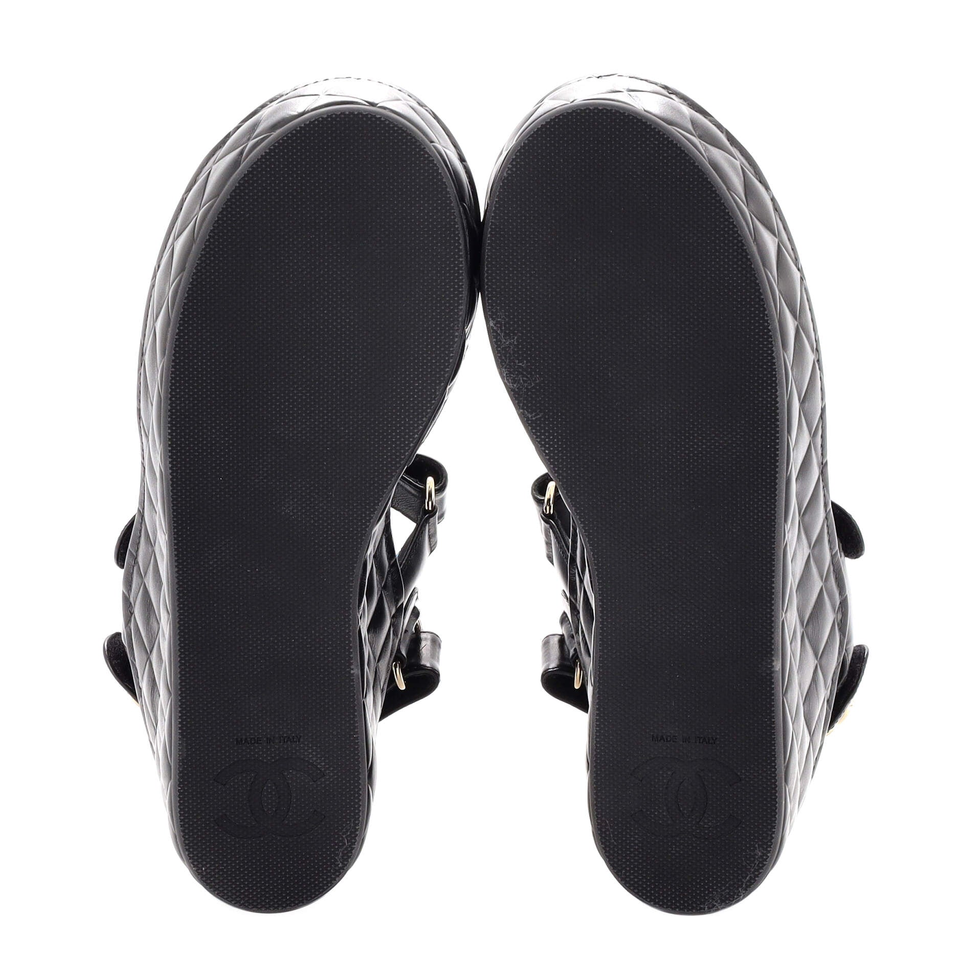 Women's Logo Velcro Strap Wedge Sandals Quilted Leather
