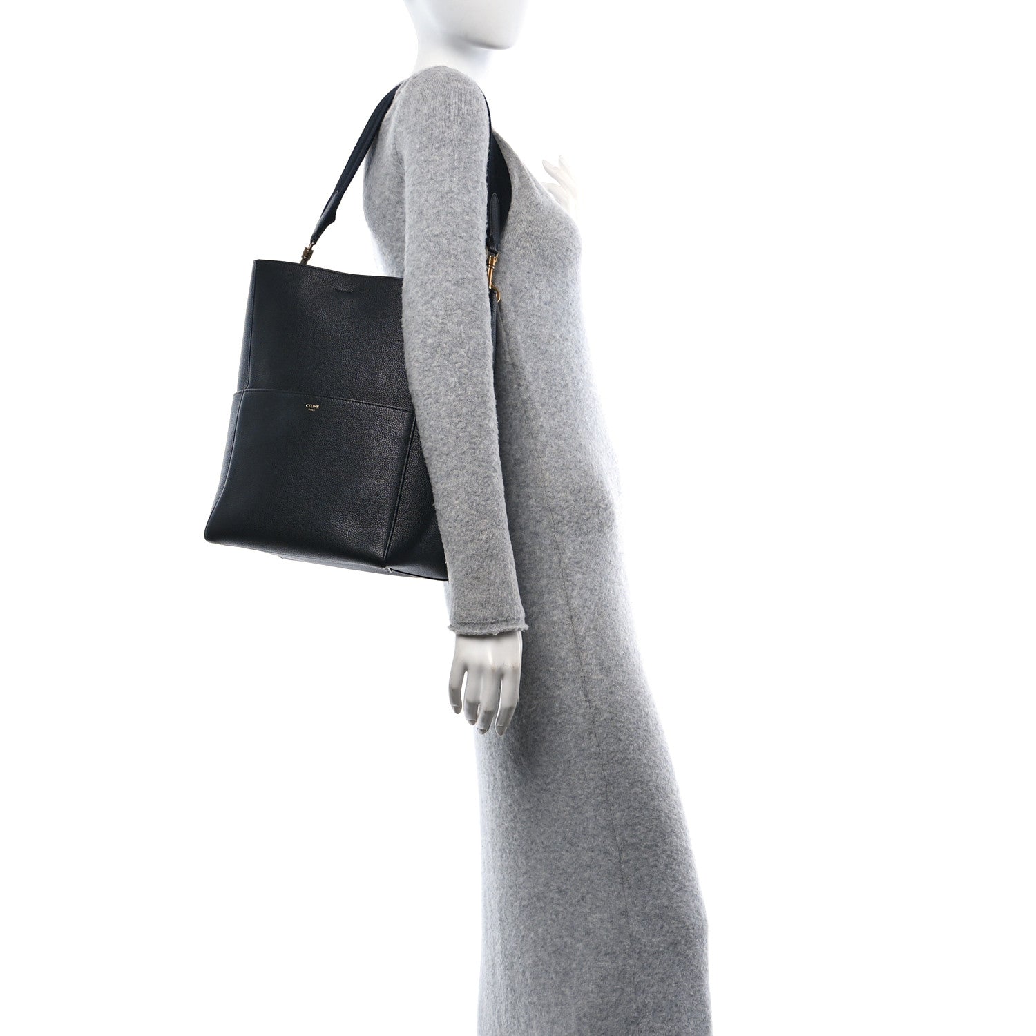 Soft Grained Calfskin Sangle Bucket Bag Black
