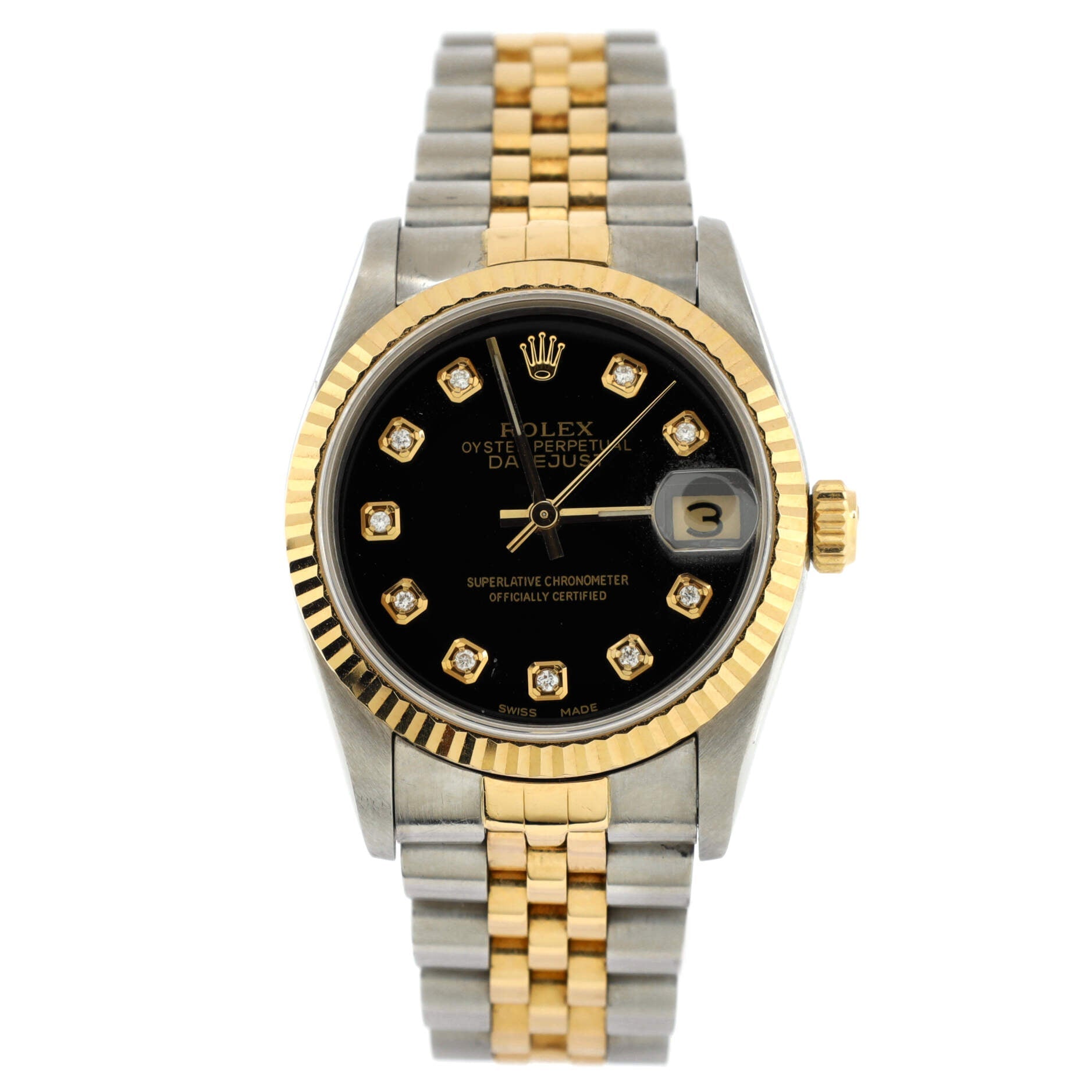 Oyster Perpetual Datejust Automatic Watch Stainless Steel and Yellow Gold with Diamond Markers 28