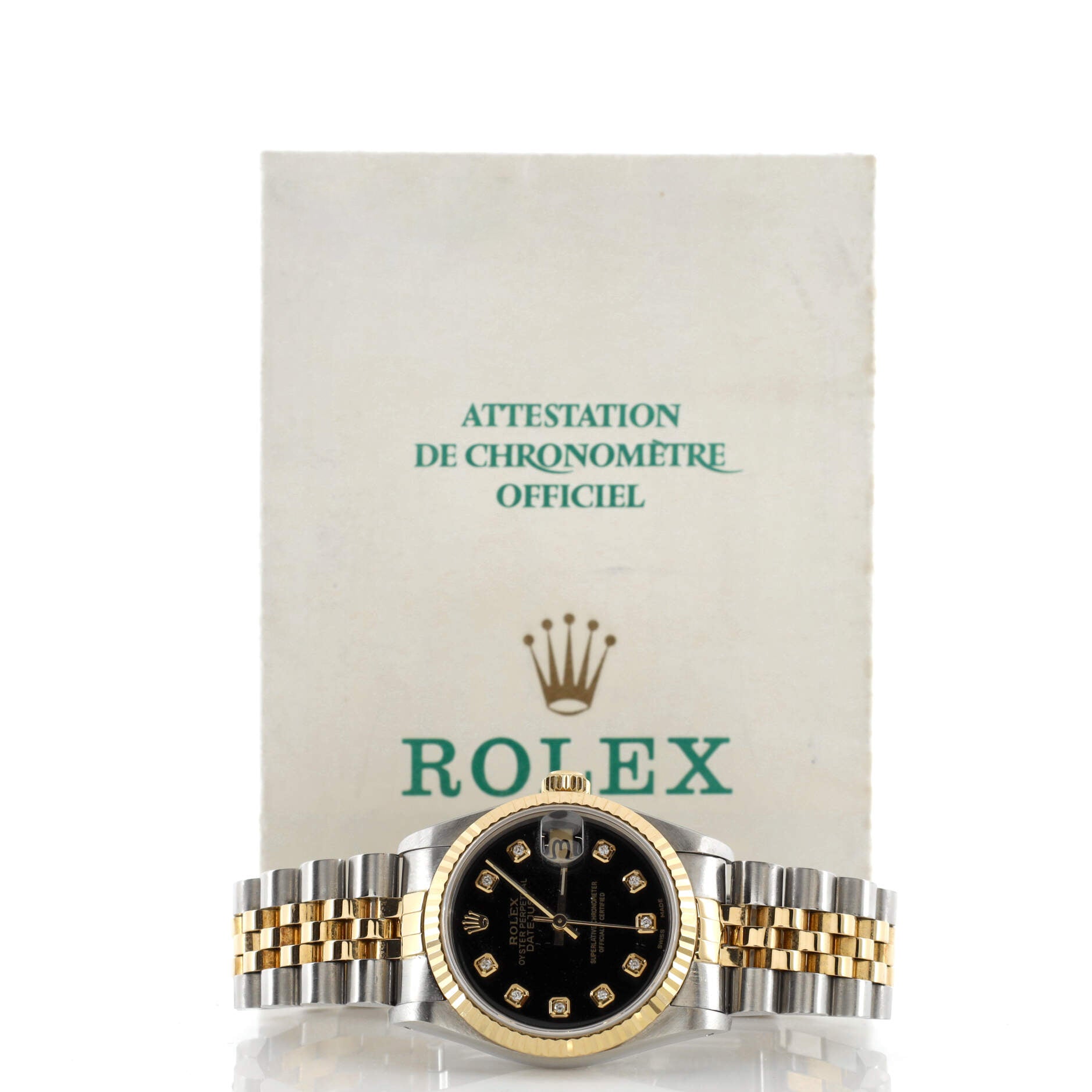 Oyster Perpetual Datejust Automatic Watch Stainless Steel and Yellow Gold with Diamond Markers 28