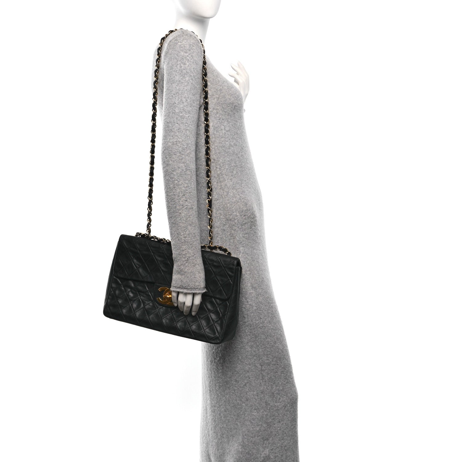 Lambskin Quilted Jumbo Single Flap Black
