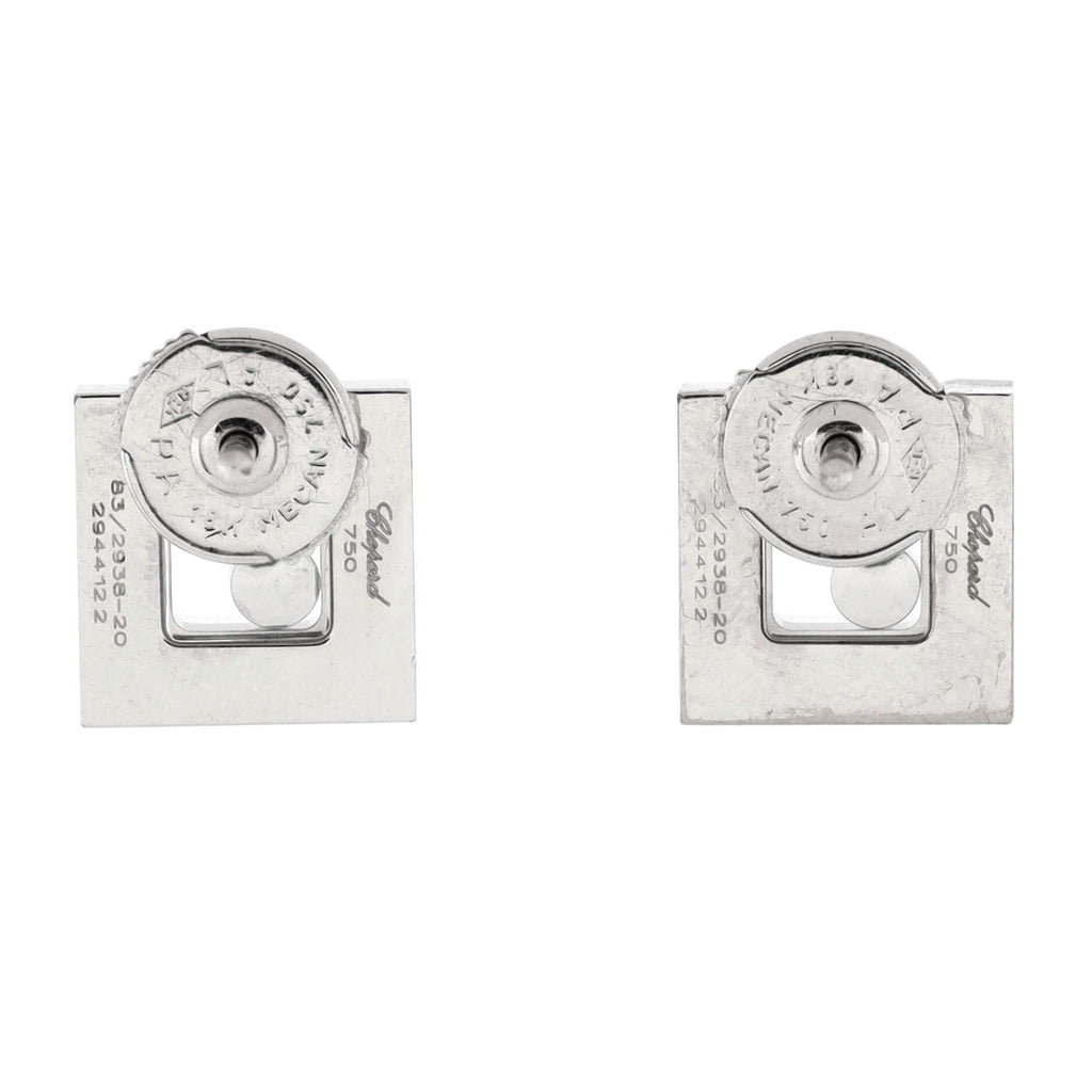 Happy Diamonds Square Stud Earrings 18K White Gold with 1 Floating Diamond