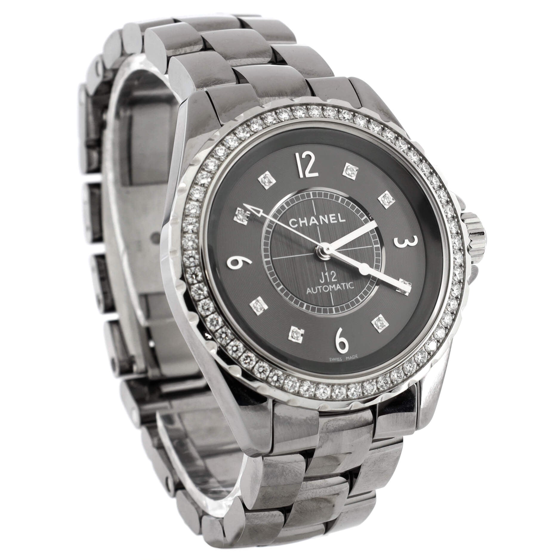 J12 Automatic Watch Titanium and Ceramic with Diamond Bezel and Markers 38