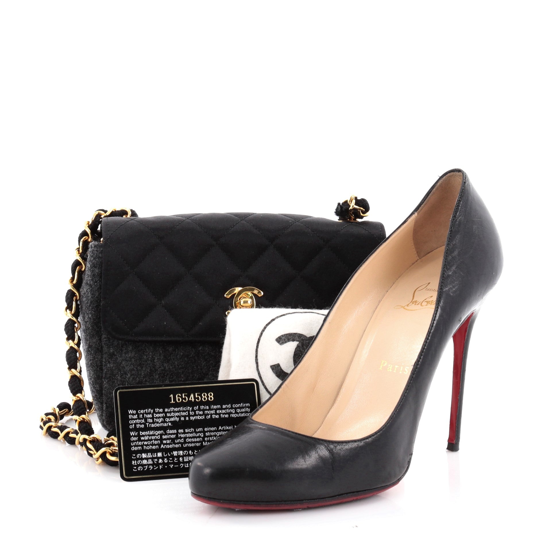 Vintage CC Chain Flap Bag Quilted Wool and Satin Mini
