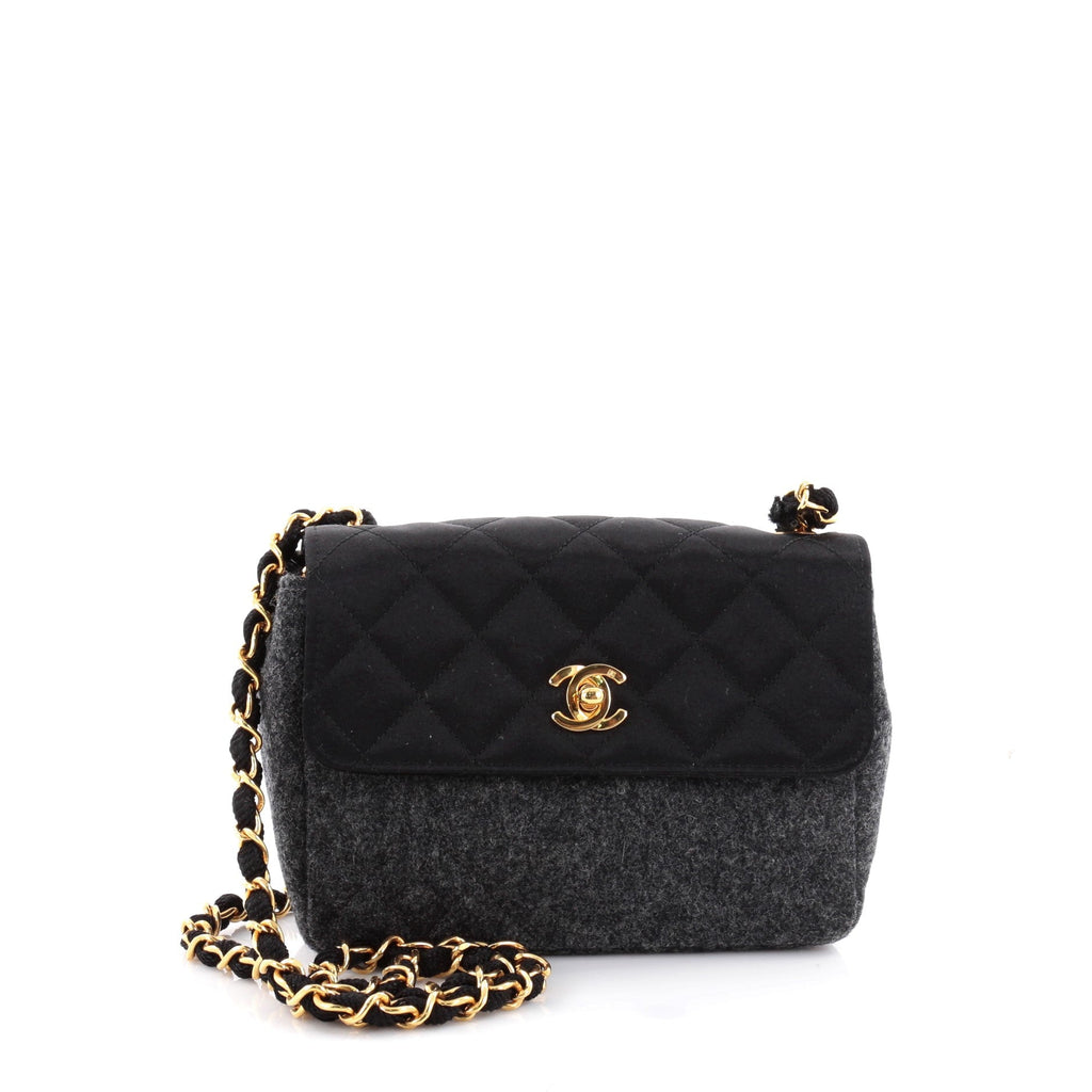 Vintage CC Chain Flap Bag Quilted Wool and Satin Mini