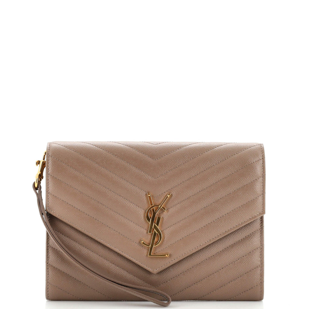 Classic Monogram Envelope Wristlet Clutch Matelasse Chevron Leather