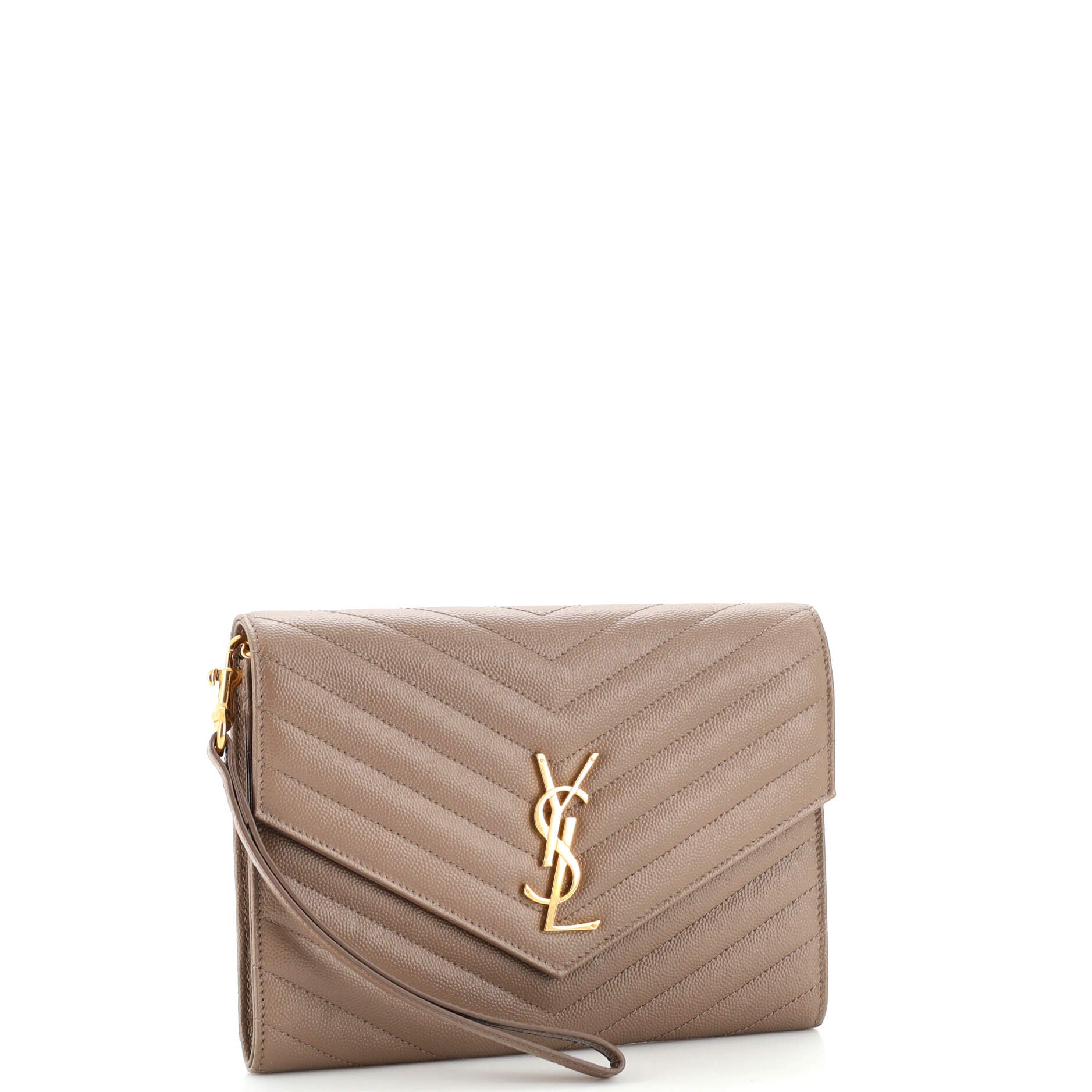 Classic Monogram Envelope Wristlet Clutch Matelasse Chevron Leather