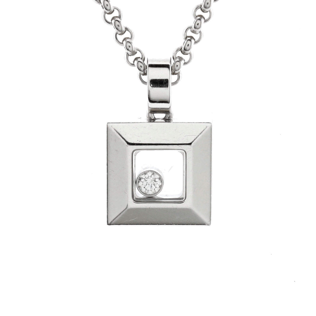 Happy Diamonds Square Pendant Necklace 18K White Gold with 1 Floating Diamond