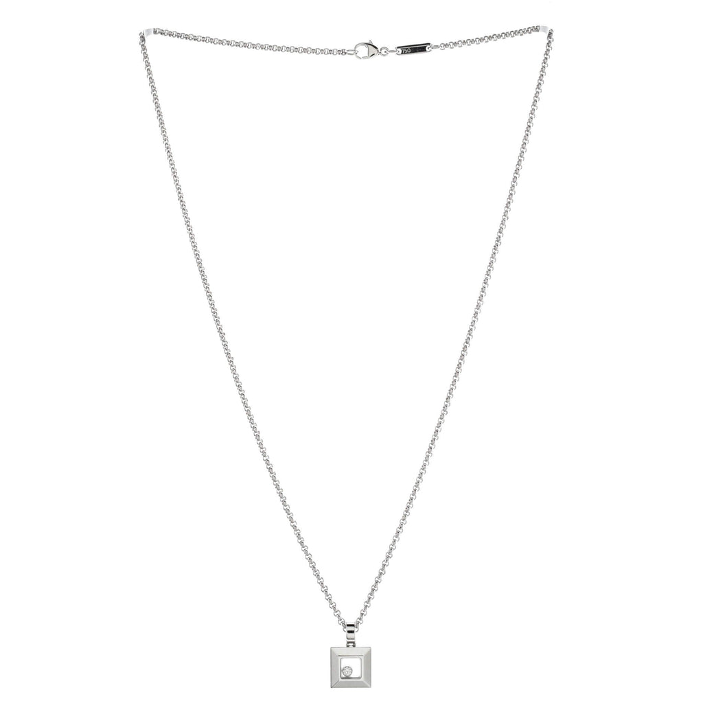 Happy Diamonds Square Pendant Necklace 18K White Gold with 1 Floating Diamond