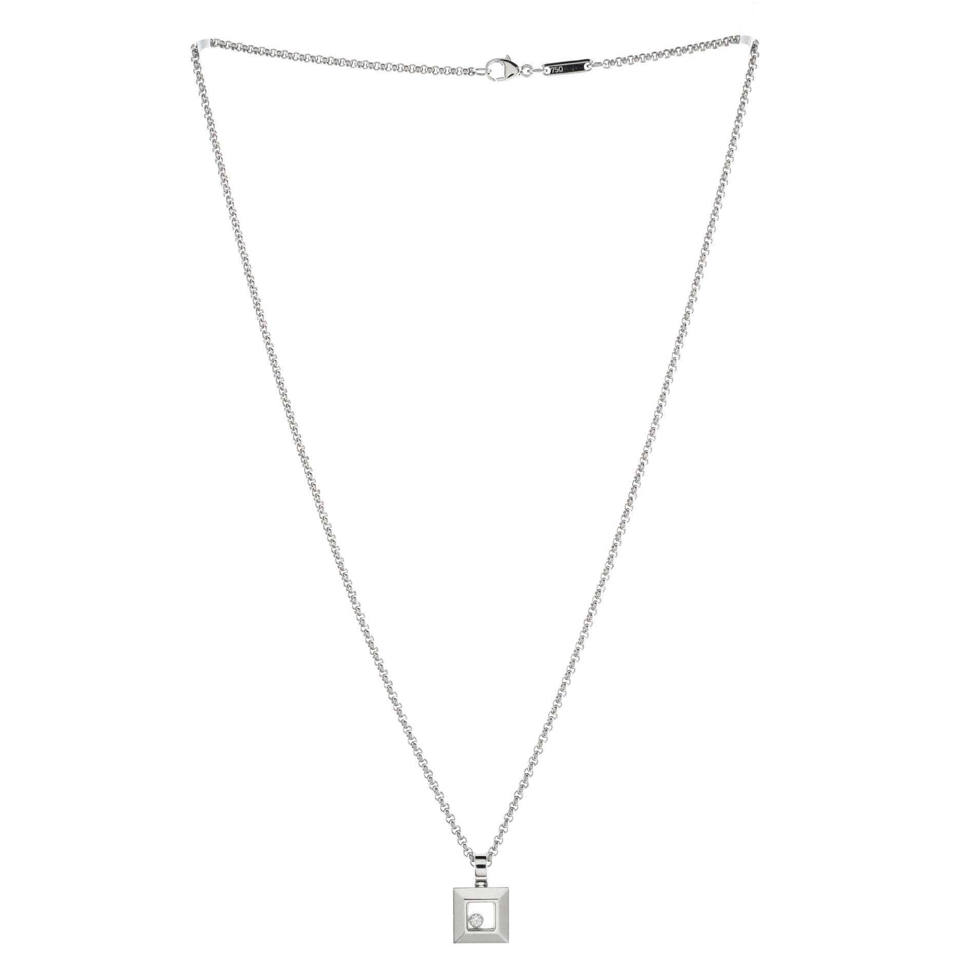 Happy Diamonds Square Pendant Necklace 18K White Gold with 1 Floating Diamond