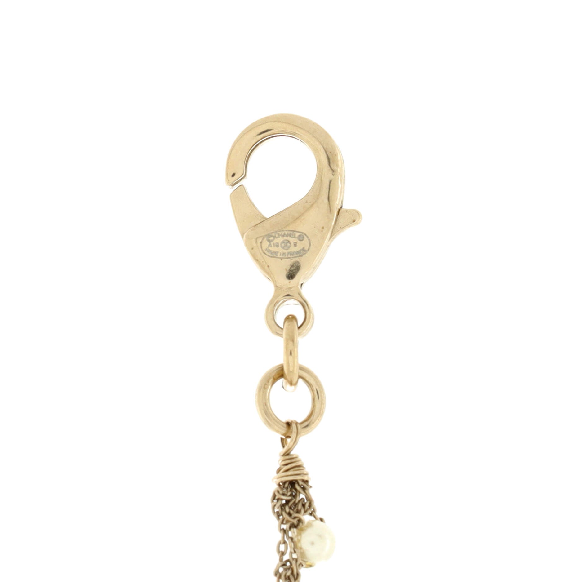 CC Single Strand Long Necklace Metal with Faux Pearls