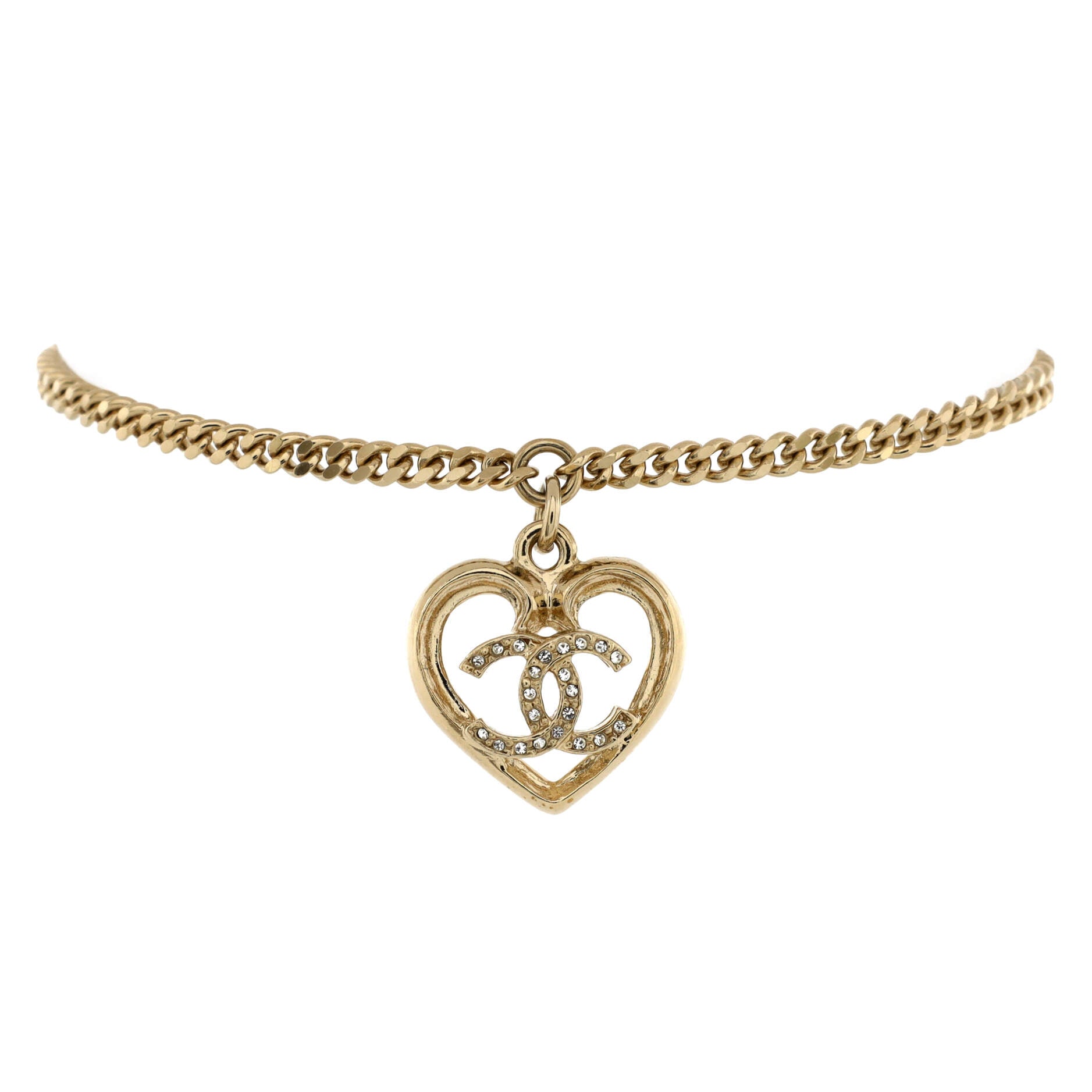 CC Heart Charm Bracelet Metal with Crystals
