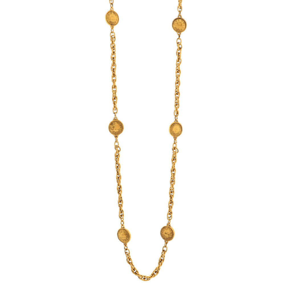 Vintage Multi-Medallion Long Chain Necklace Metal 85