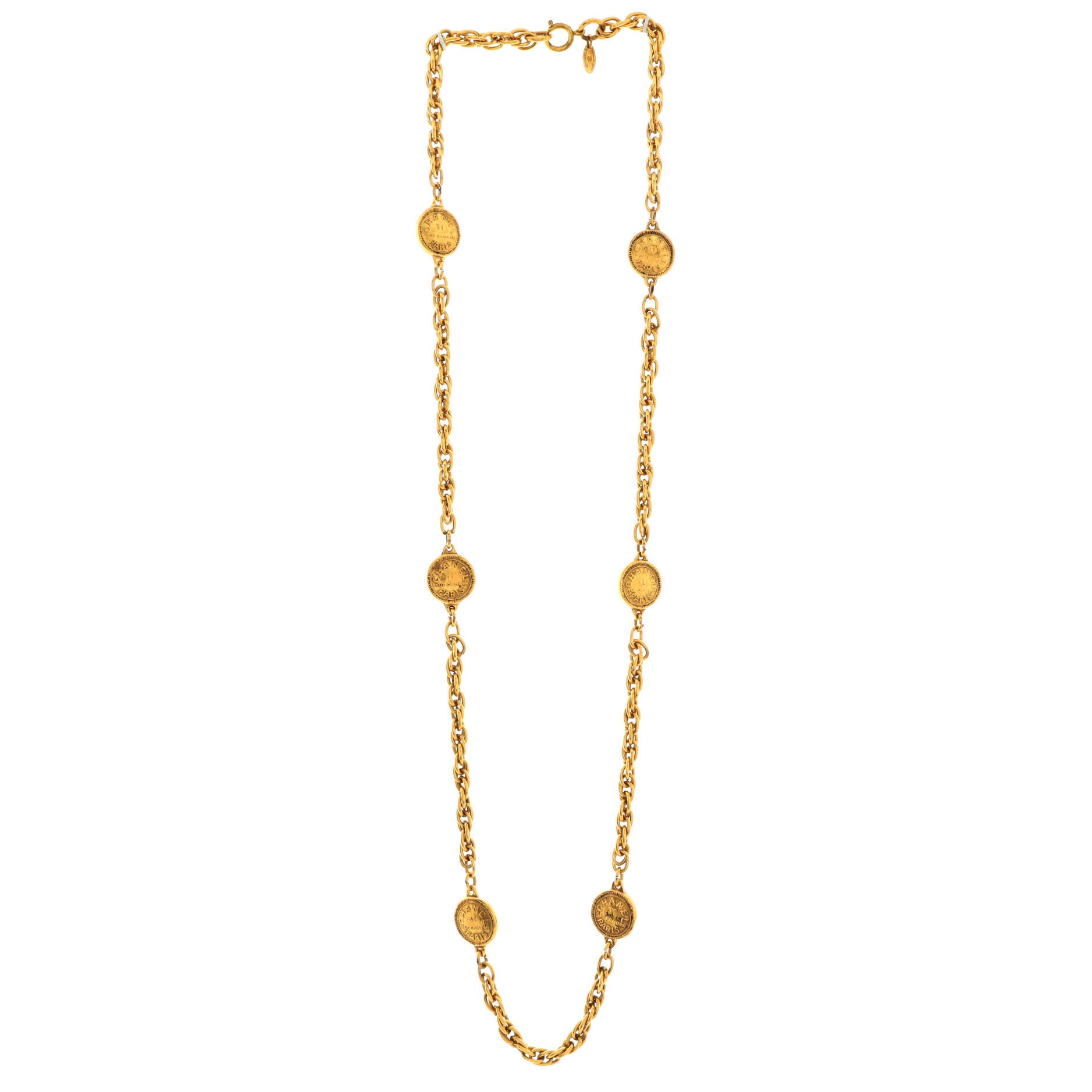 Vintage Multi-Medallion Long Chain Necklace Metal 85