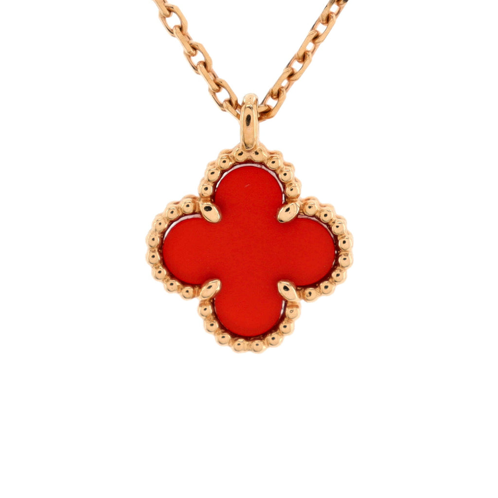 Sweet Alhambra Pendant Necklace 18K Rose Gold and Carnelian