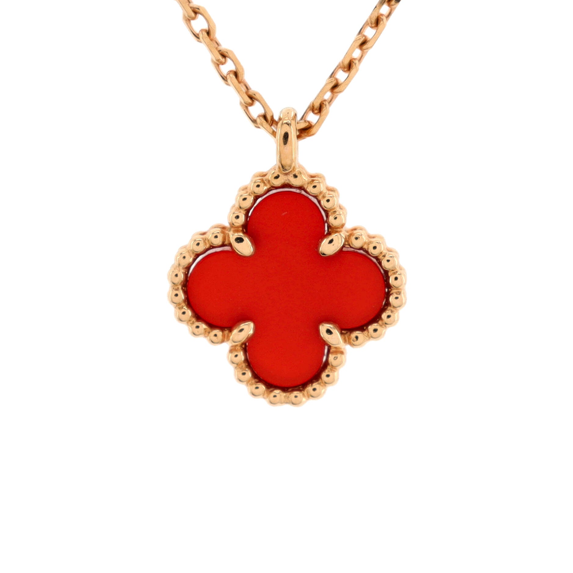 Sweet Alhambra Pendant Necklace 18K Rose Gold and Carnelian