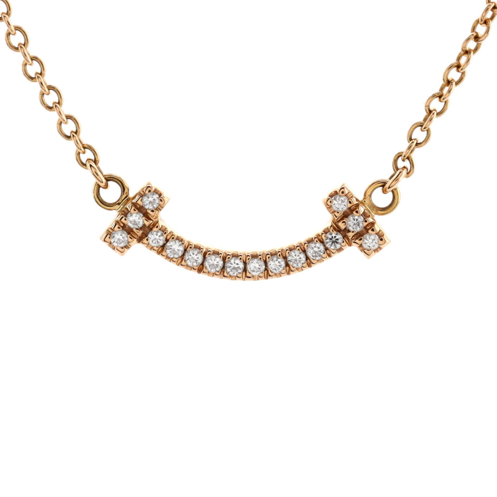 T Smile Pendant Necklace 18K Rose Gold with Diamonds Mini
