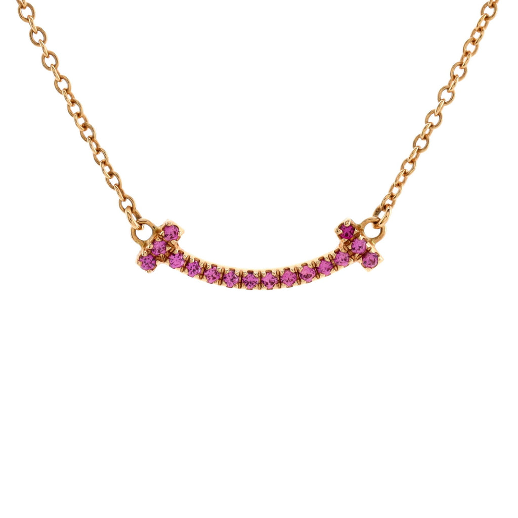 T Smile Pendant Necklace 18K Rose Gold with Pink Sapphires Mini