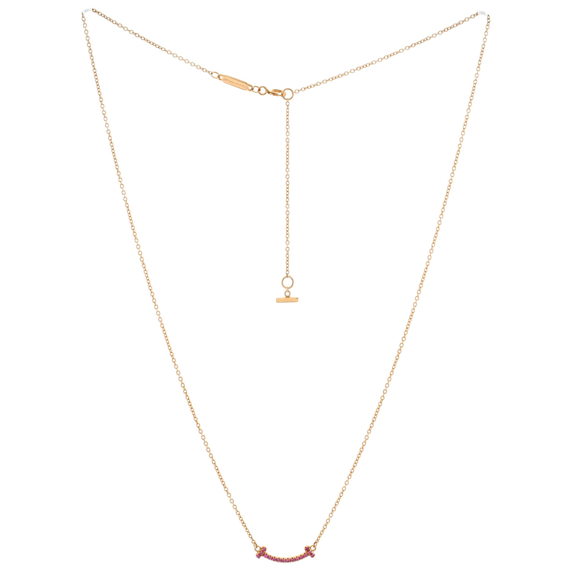 T Smile Pendant Necklace 18K Rose Gold with Pink Sapphires Mini