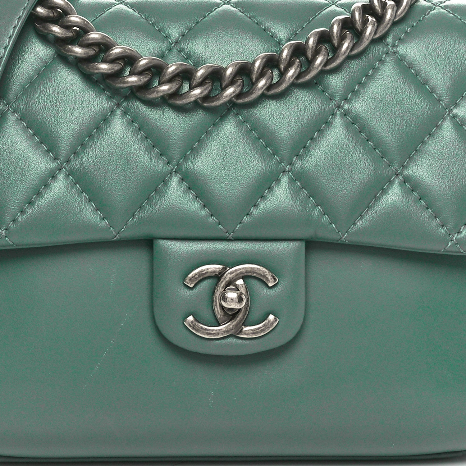 Calfskin Quilted Medium Rock My Shoulder Flap Green