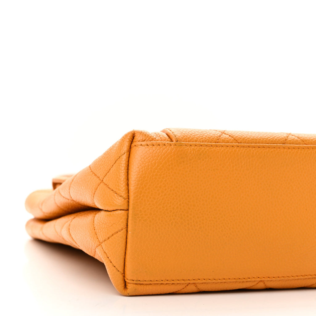 Caviar Quilted Pocket Shopping Tote Orange