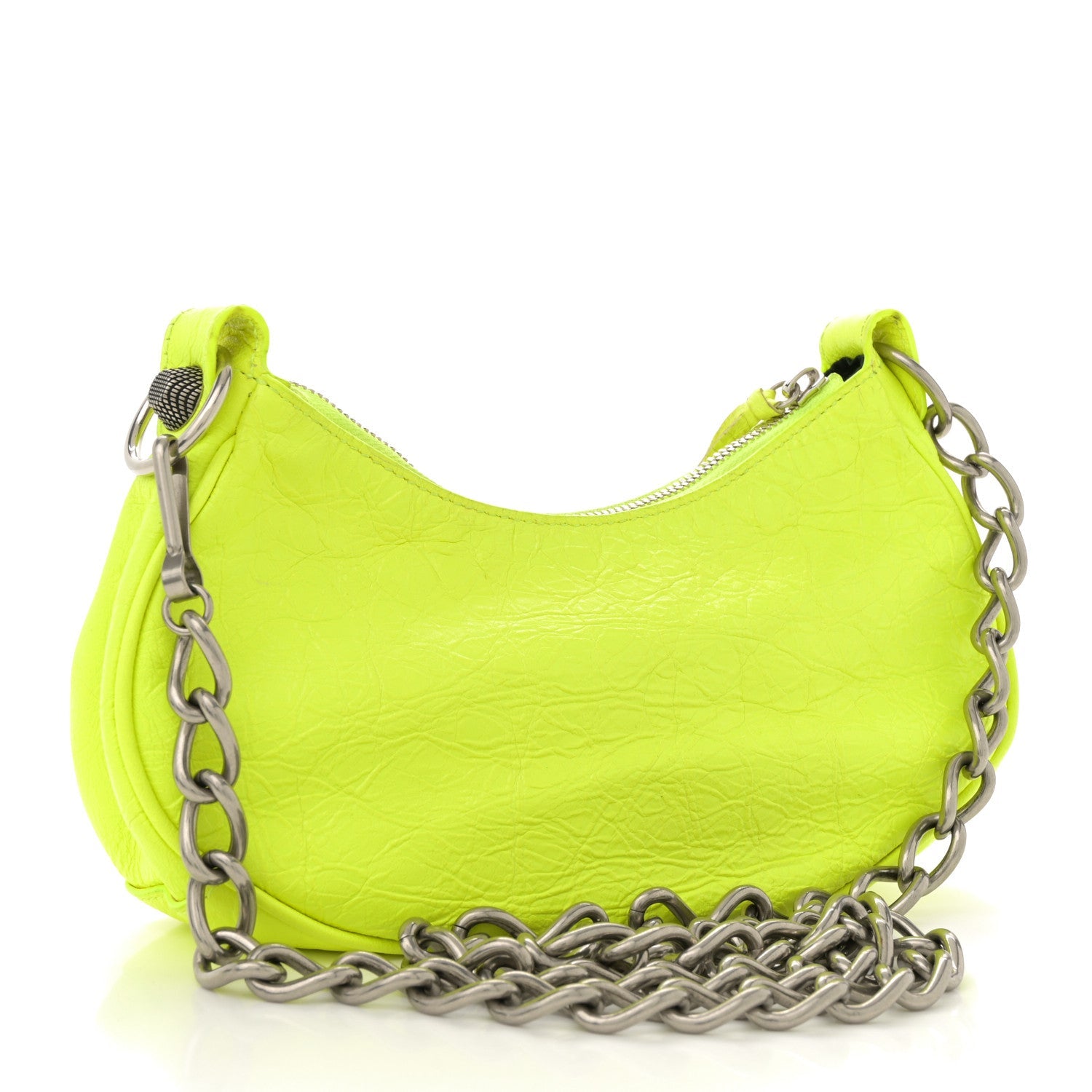 Agneau Arena Le Cagole Chain Shoulder Bag XS Fluo Yellow