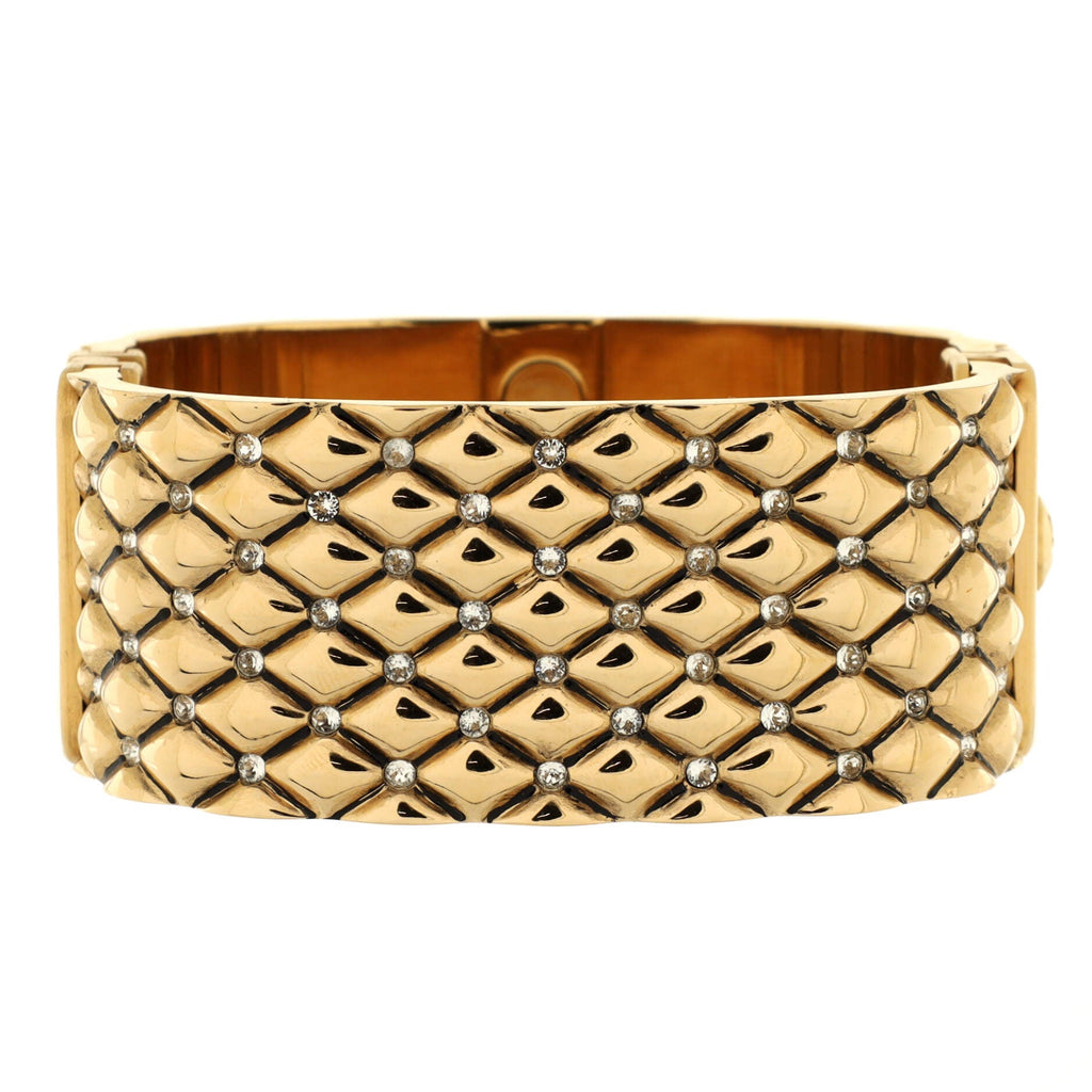 CC Quilt Cuff Bracelet Metal with Crystals