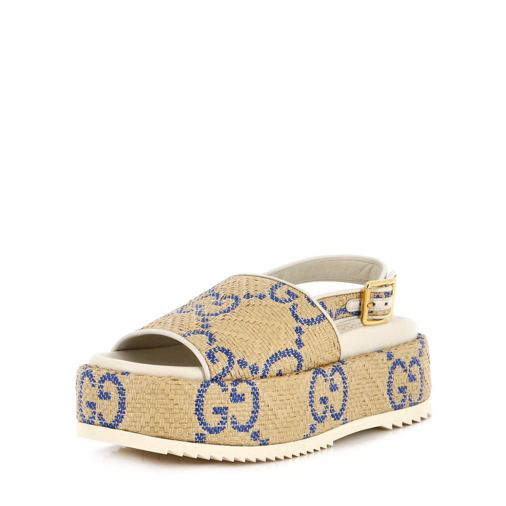 Women's Slingback Platform Sandals Jumbo GG Raffia
