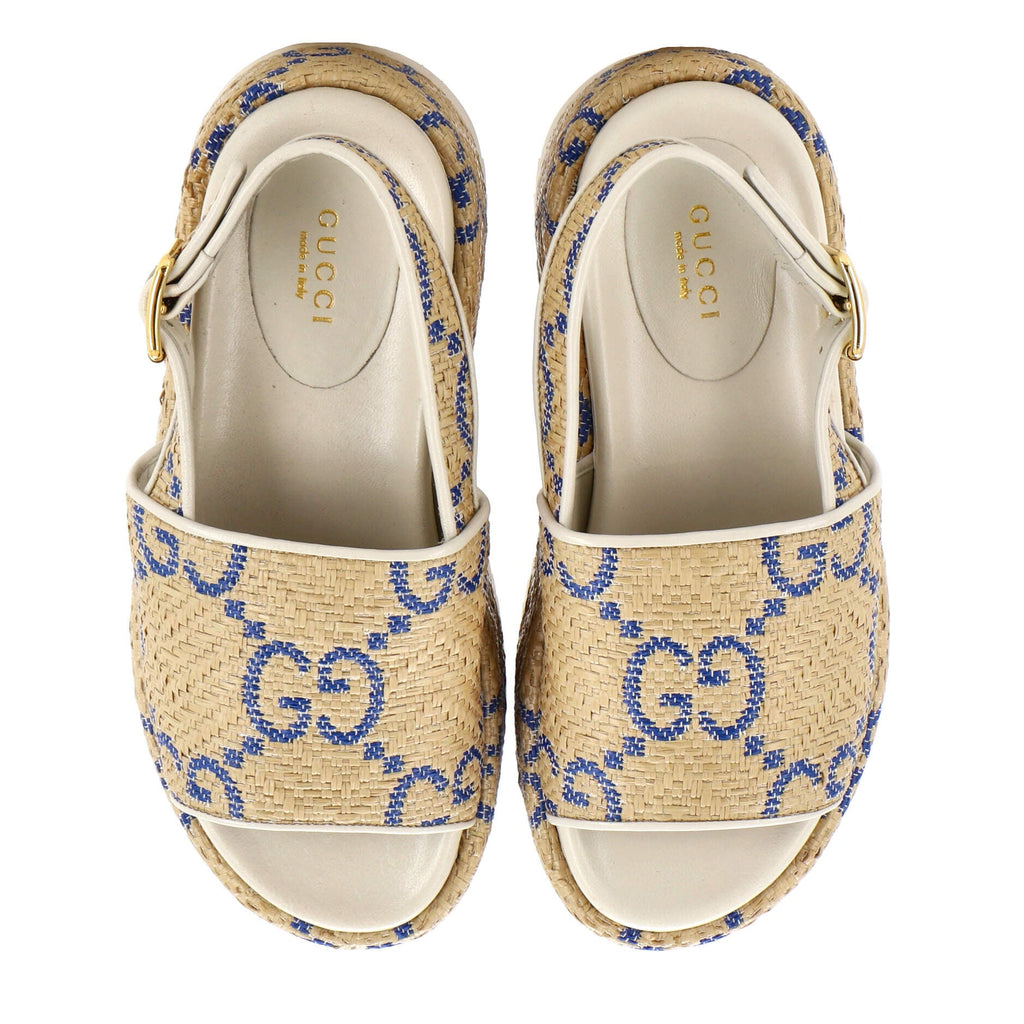Women's Slingback Platform Sandals Jumbo GG Raffia