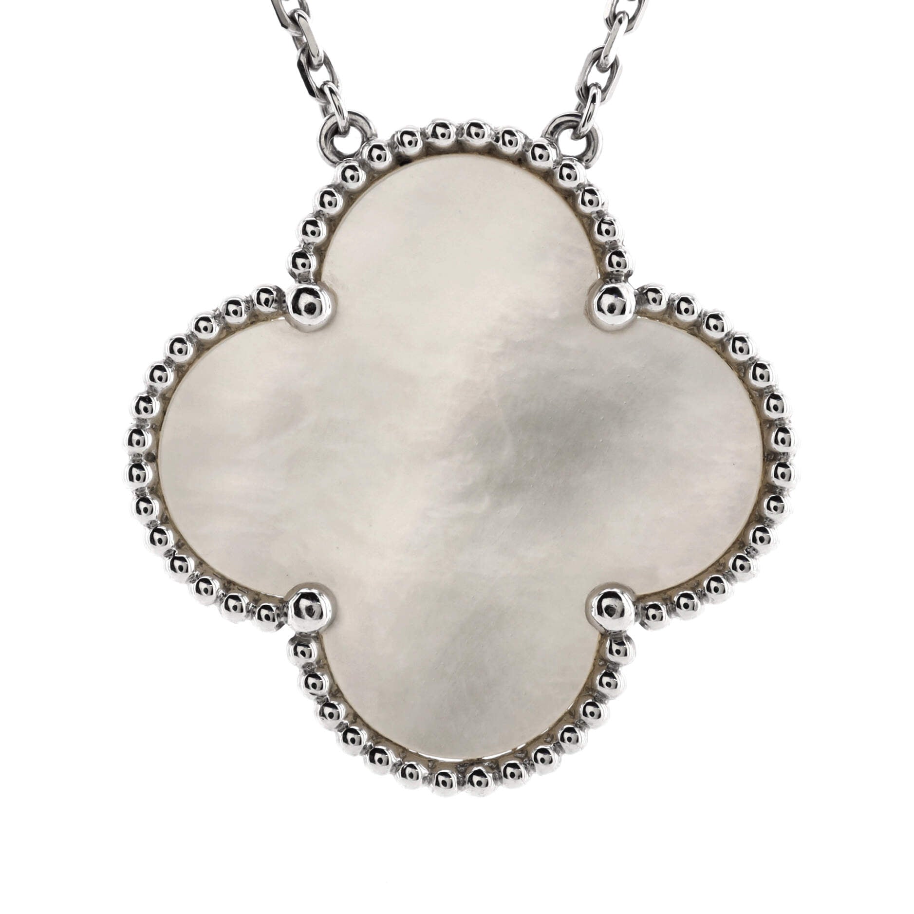 Magic Alhambra Pendant Necklace 18K White Gold and Mother of Pearl