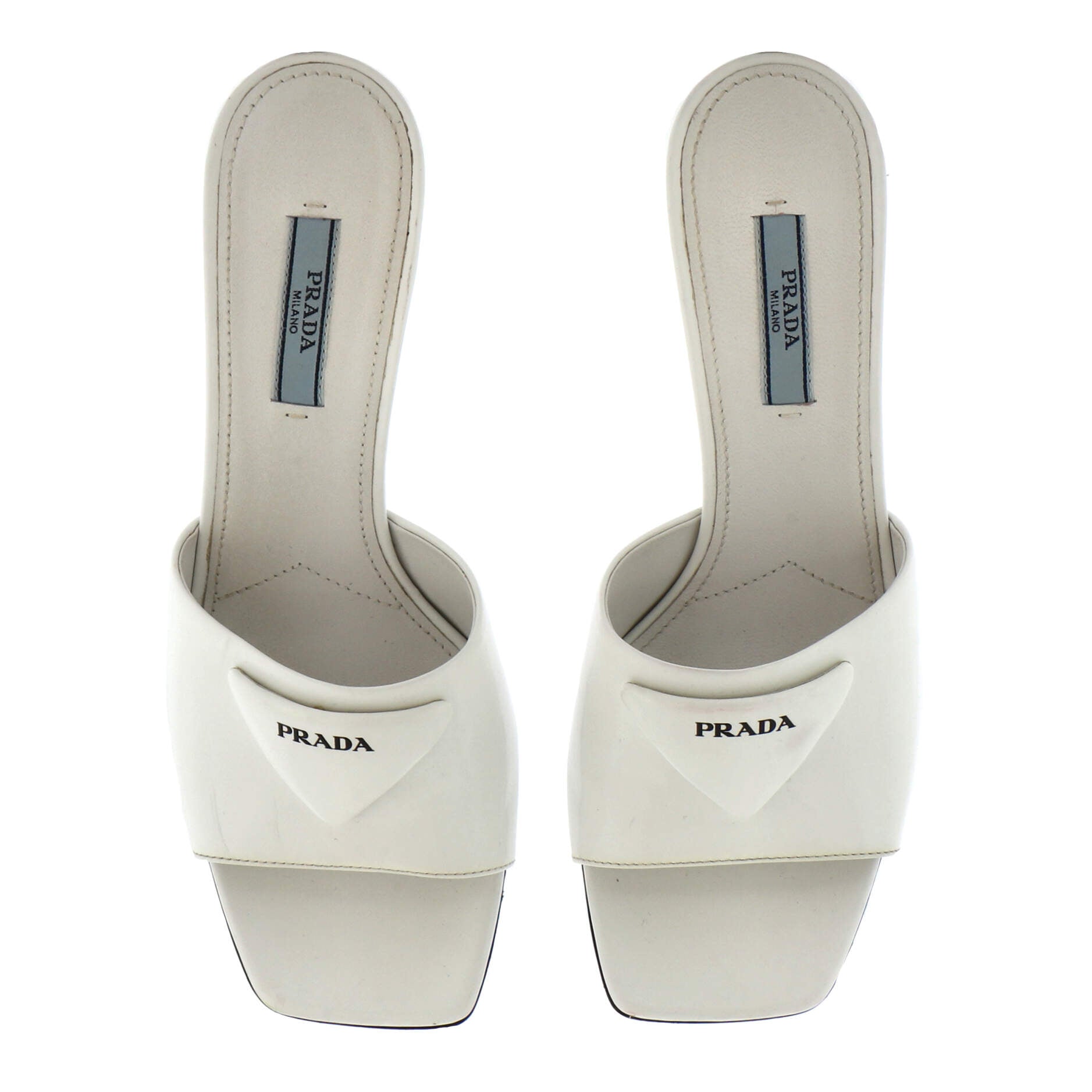 Women's Triangle Logo Kitten Heeled Sandals Spazzolato Leather