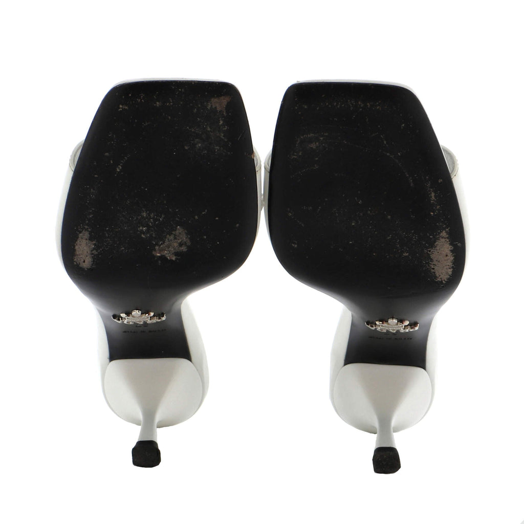 Women's Triangle Logo Kitten Heeled Sandals Spazzolato Leather