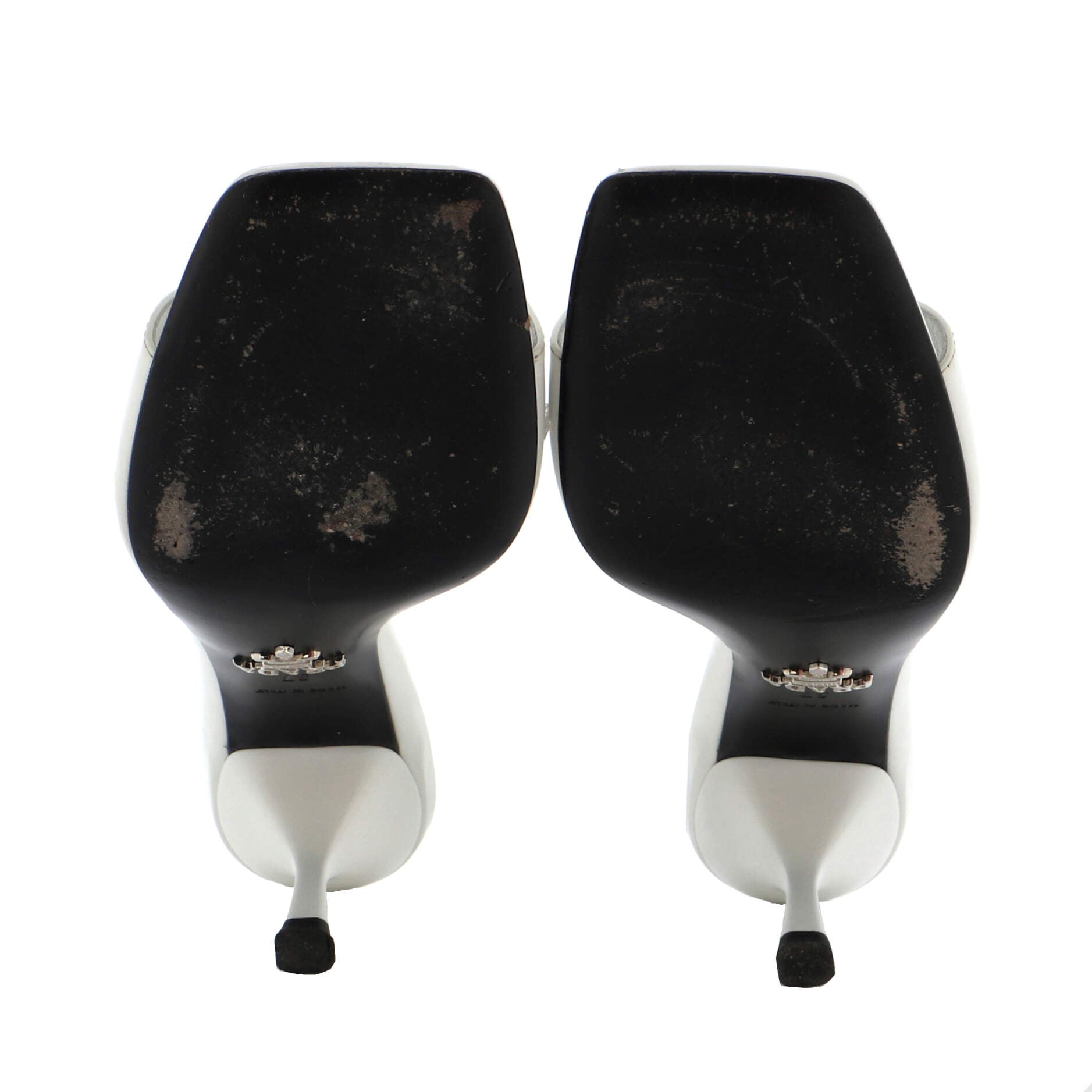 Women's Triangle Logo Kitten Heeled Sandals Spazzolato Leather