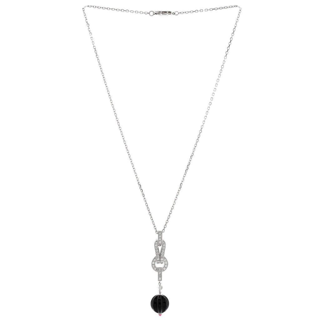 Agrafe Drop Pendant Necklace 18K White Gold with Diamonds, Onyx, and Rubelite