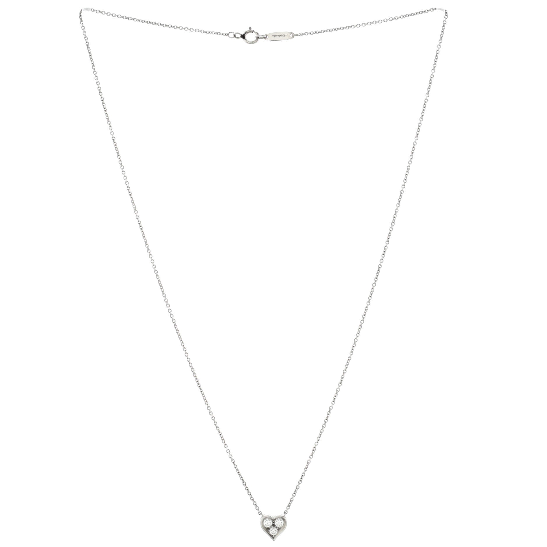 Heart 3 Diamond Pendant Necklace Platinum with Diamonds
