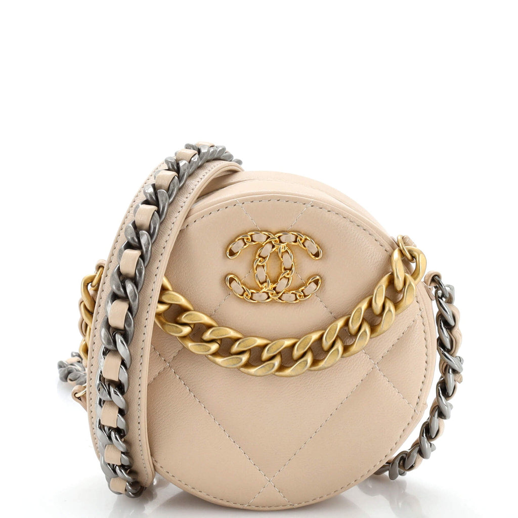 Chain Infinity Round Clutch with Chain Quilted Lambskin