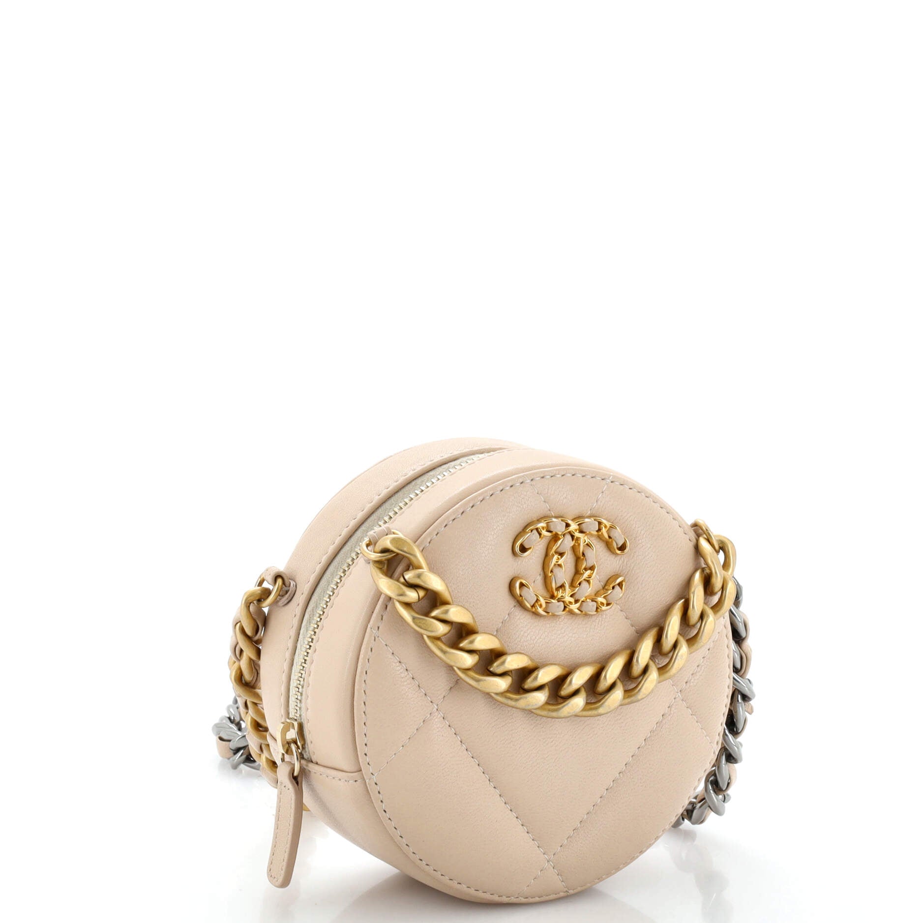 Chain Infinity Round Clutch with Chain Quilted Lambskin