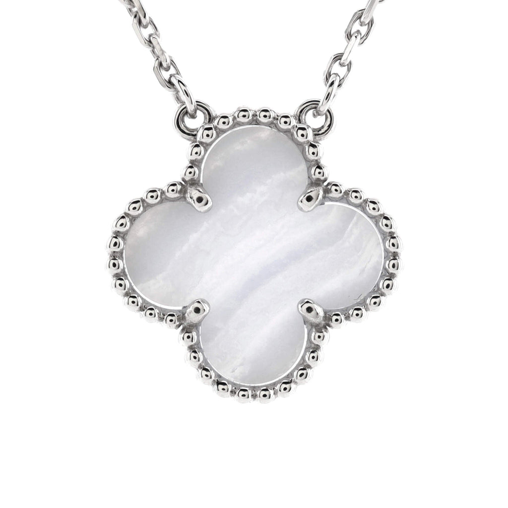 Vintage Alhambra Pendant Necklace 18K White Gold and Chalcedony