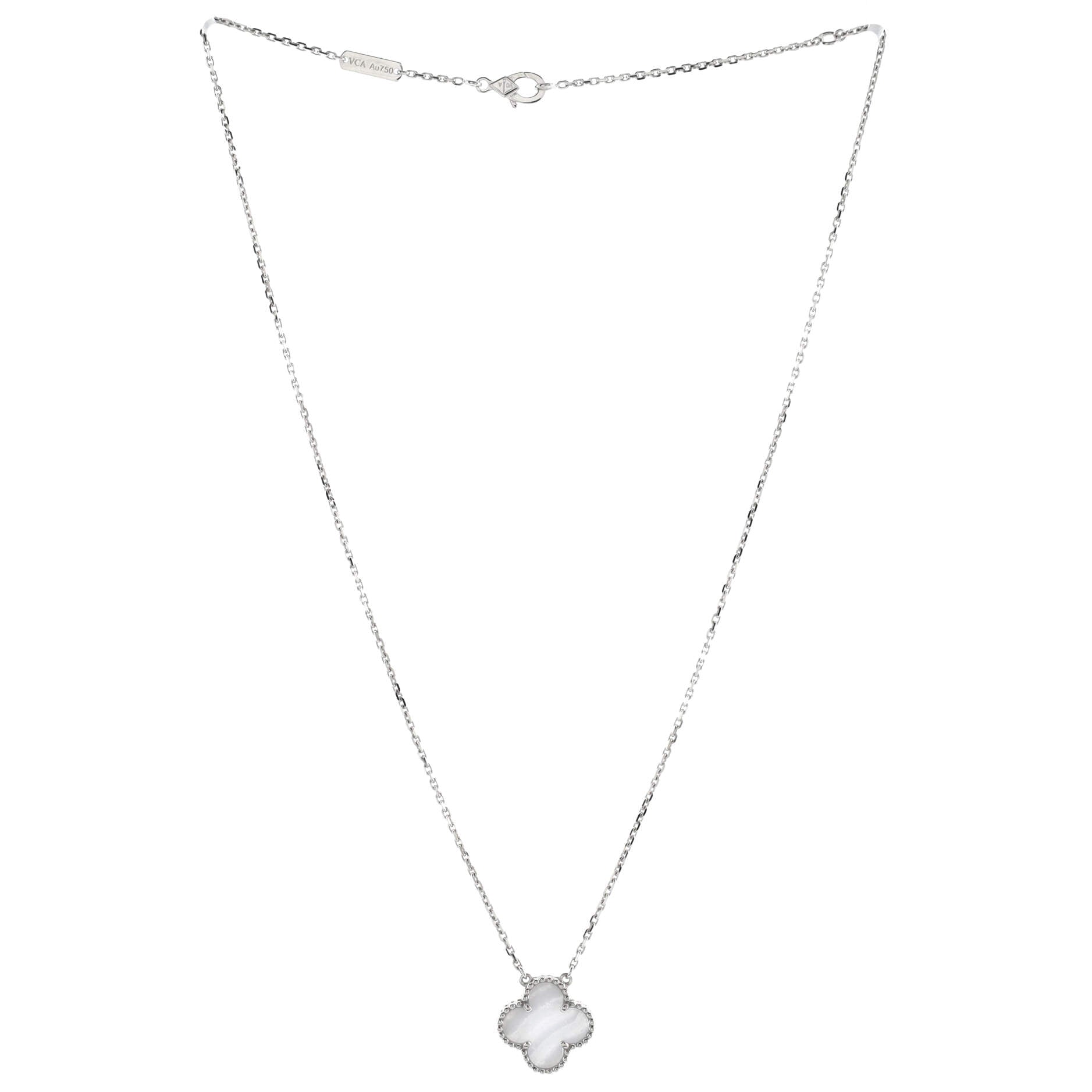 Vintage Alhambra Pendant Necklace 18K White Gold and Chalcedony