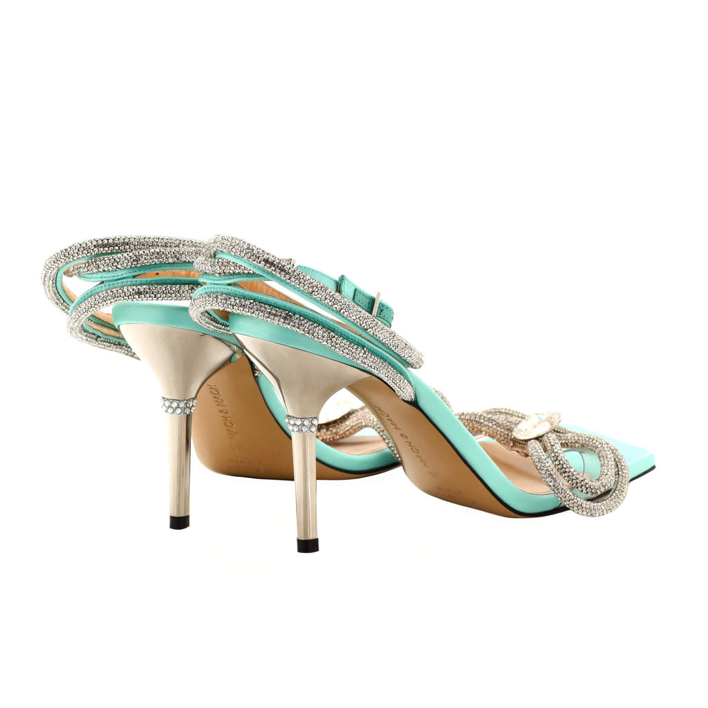 Women's Double Bow Square Toe Heeled Sandals Satin 95