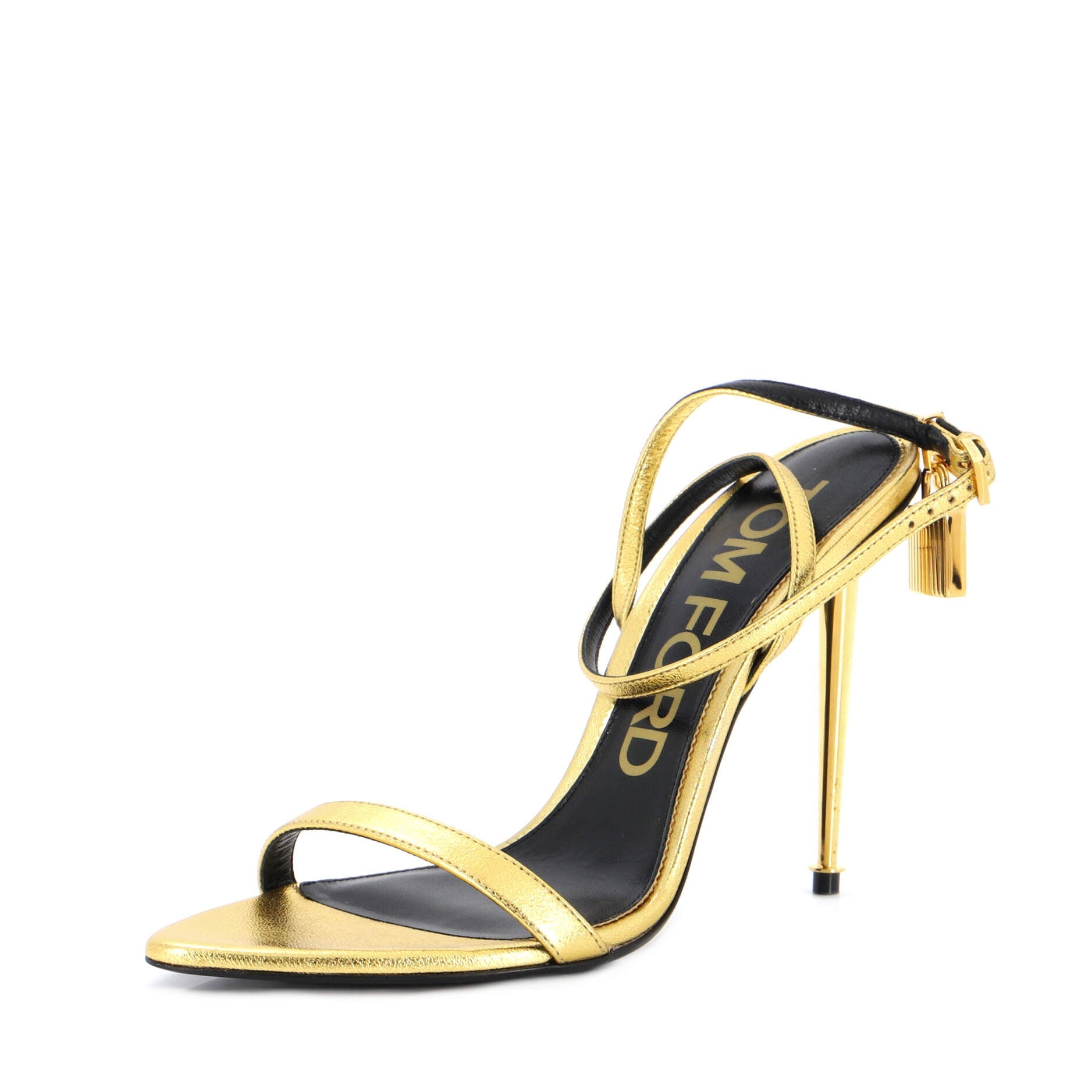 Women's Padlock Pointy Naked Heeled Sandals Leather 105