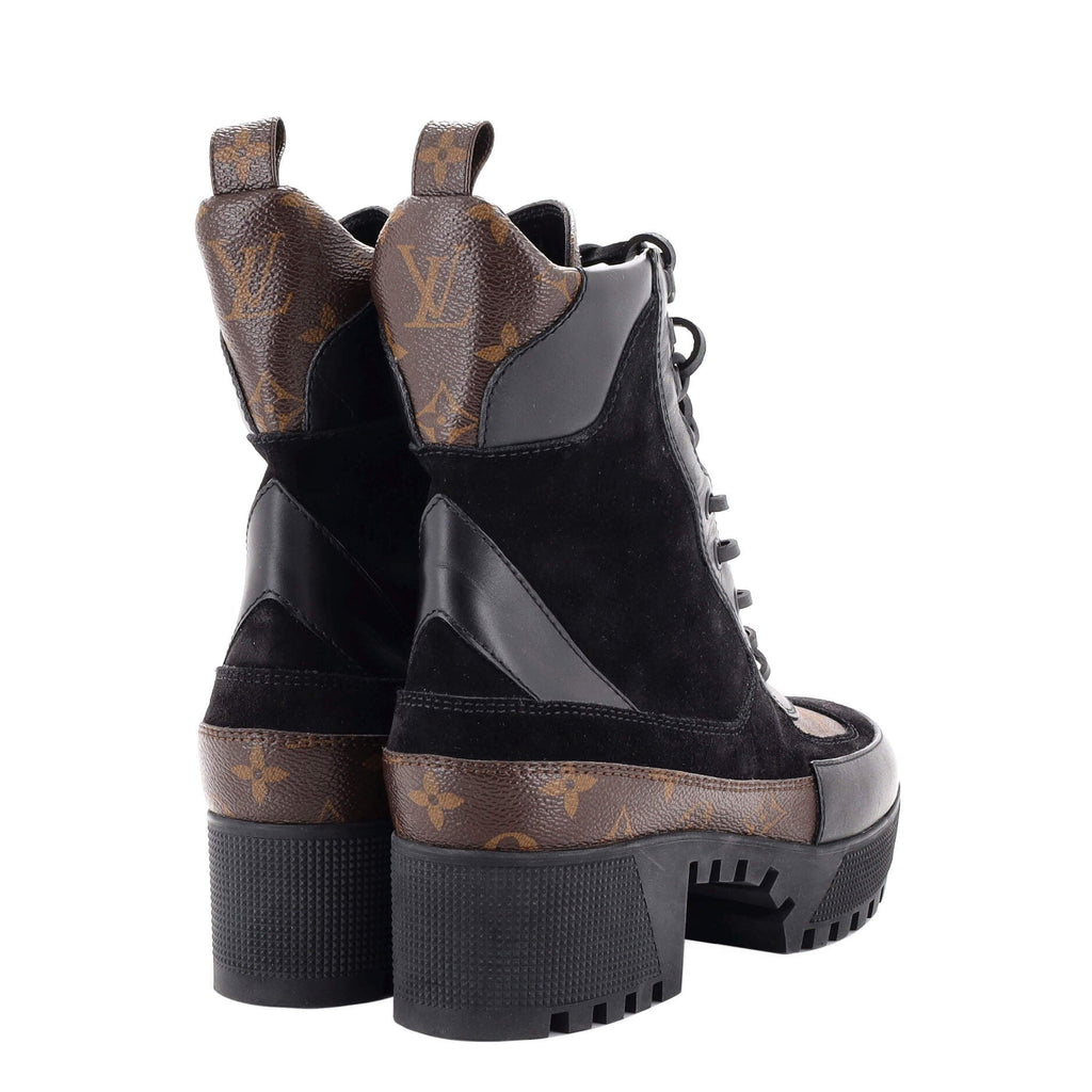 Women's Laureate Platform Desert Boots Suede with Monogram Canvas