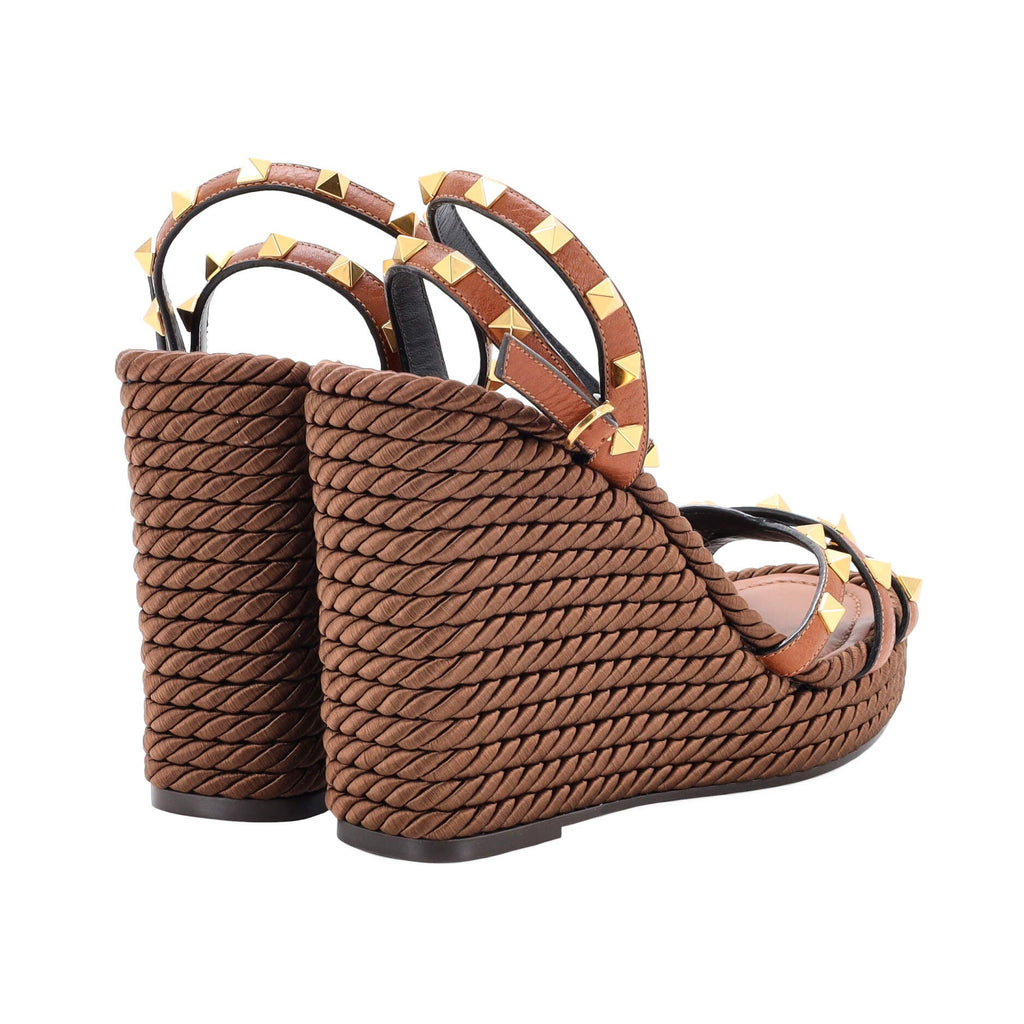 Women's Rockstud Caged Wedge Sandals Leather with Rope Detail