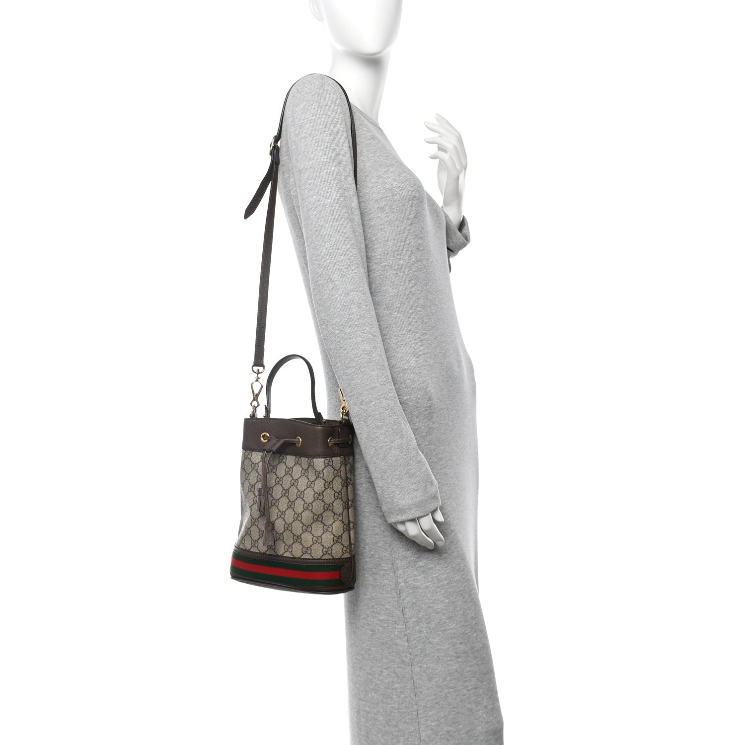 GG Supreme Monogram Web Small Ophidia Bucket Bag Brown