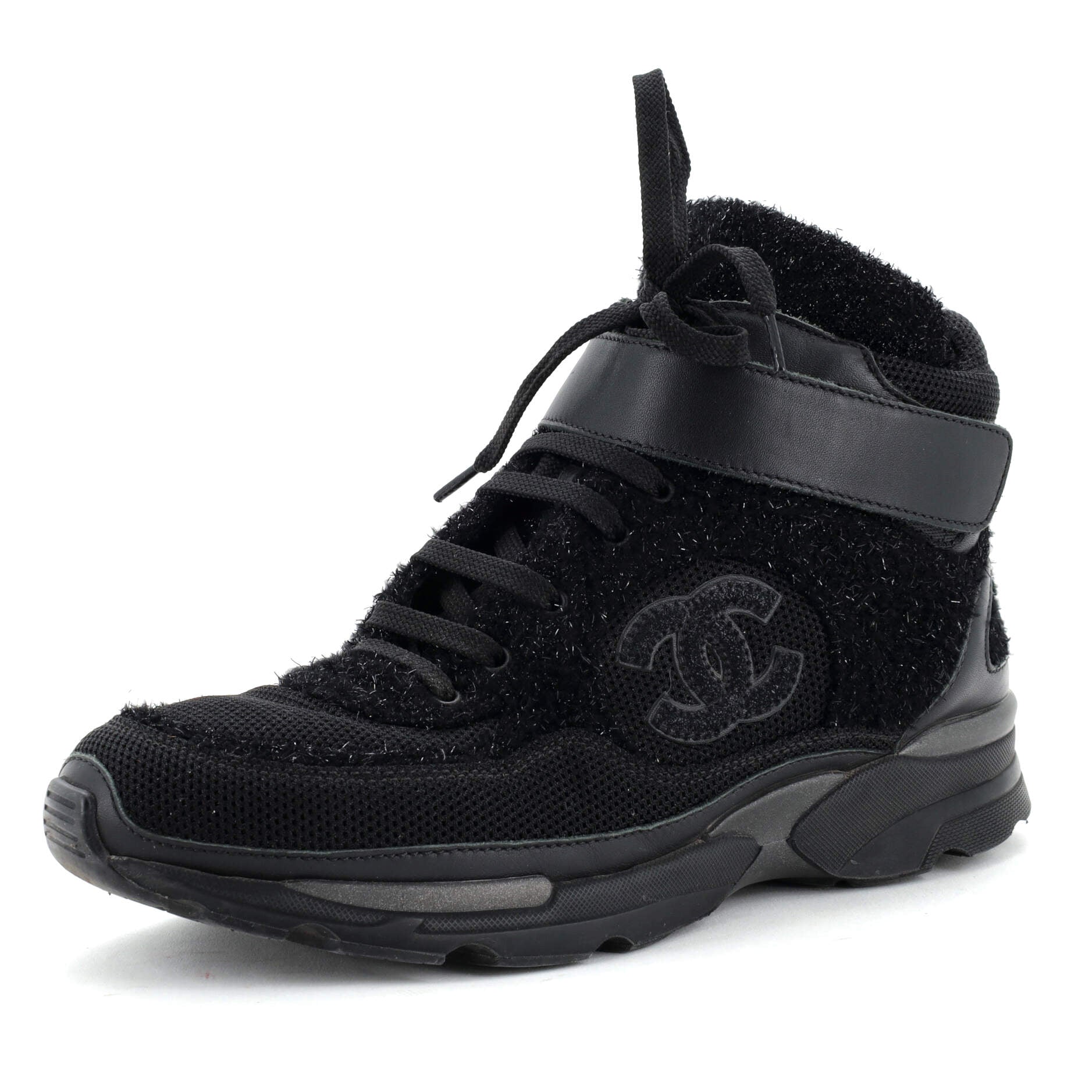 Women's CC High-Top Wedge Sneakers Mesh and Glitter Fabric